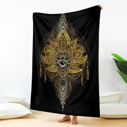 Golden Spiritual Lotus Print Blanket