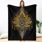 Golden Spiritual Lotus Print Blanket