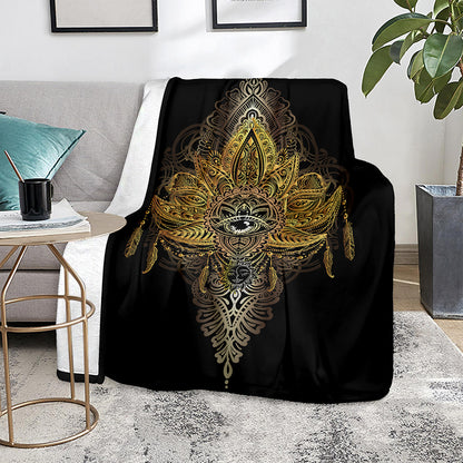 Golden Spiritual Lotus Print Blanket