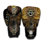 Golden Spiritual Lotus Print Boxing Gloves