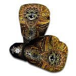 Golden Spiritual Lotus Print Boxing Gloves