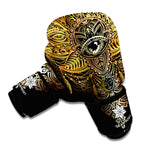 Golden Spiritual Lotus Print Boxing Gloves