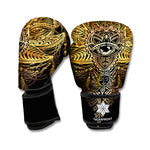 Golden Spiritual Lotus Print Boxing Gloves