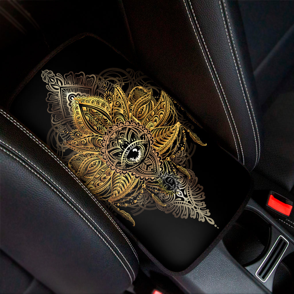 Golden Spiritual Lotus Print Car Center Console Cover
