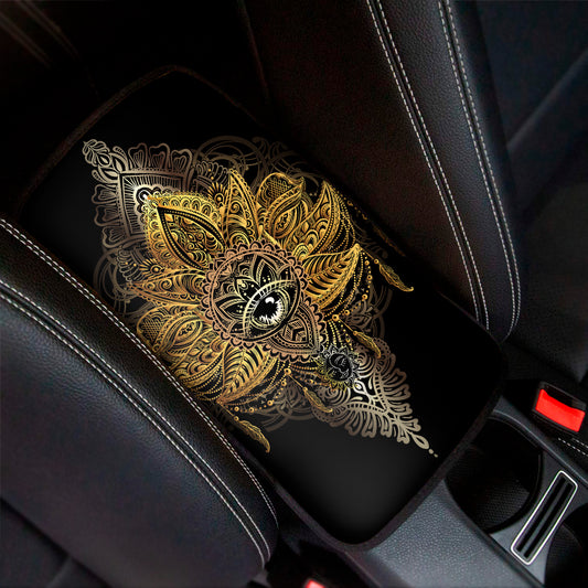 Golden Spiritual Lotus Print Car Center Console Cover