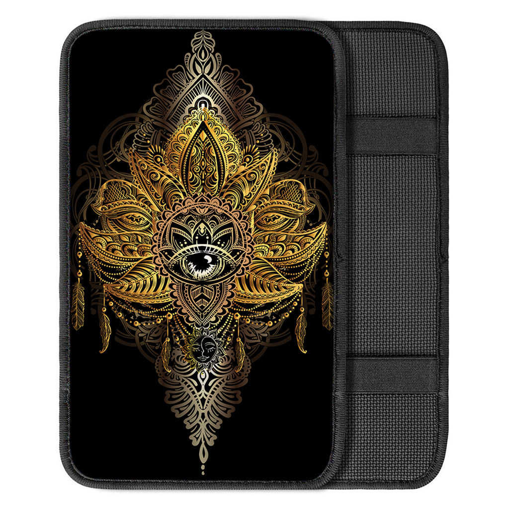 Golden Spiritual Lotus Print Car Center Console Cover
