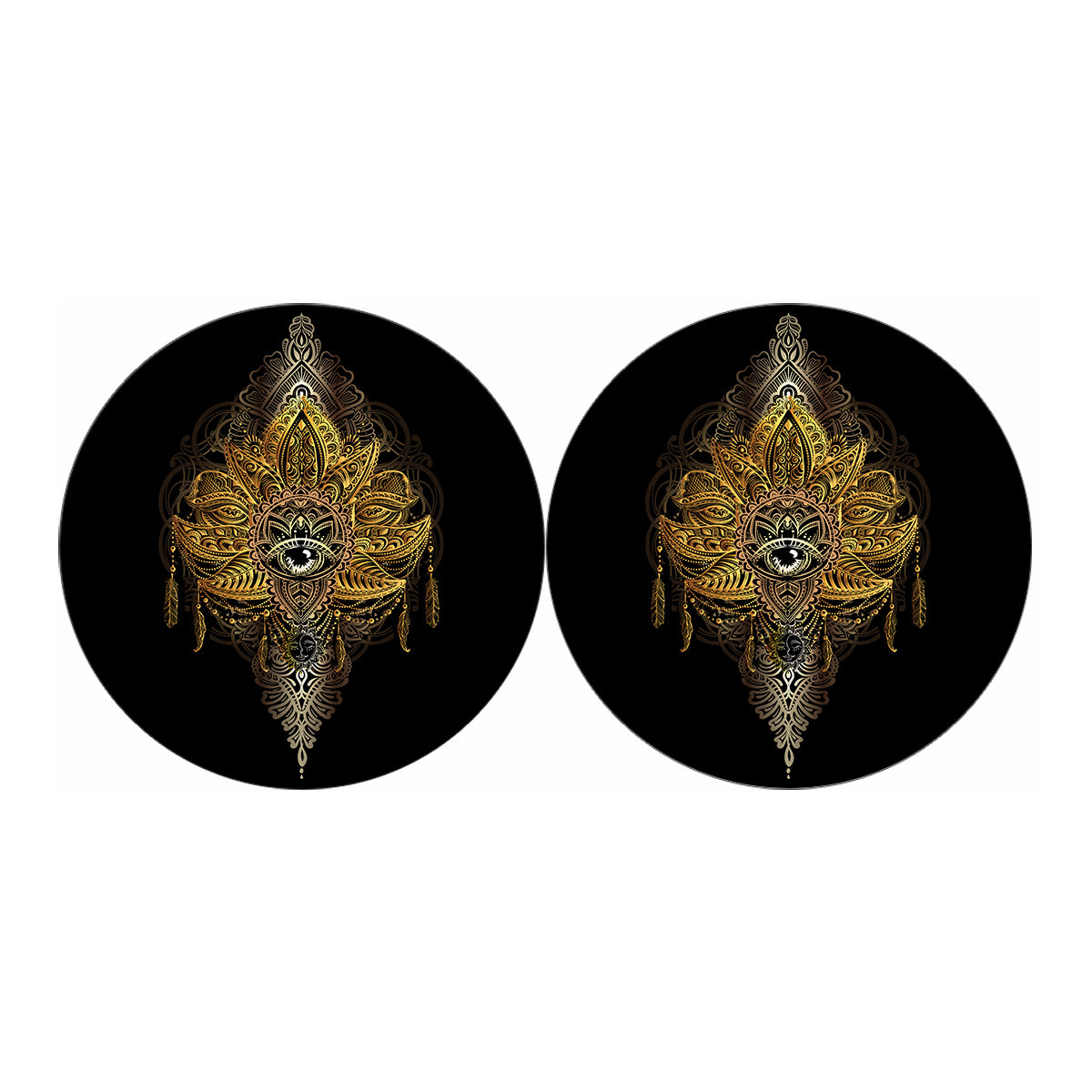 Golden Spiritual Lotus Print Car Coasters