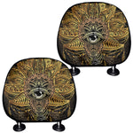 Golden Spiritual Lotus Print Car Headrest Covers