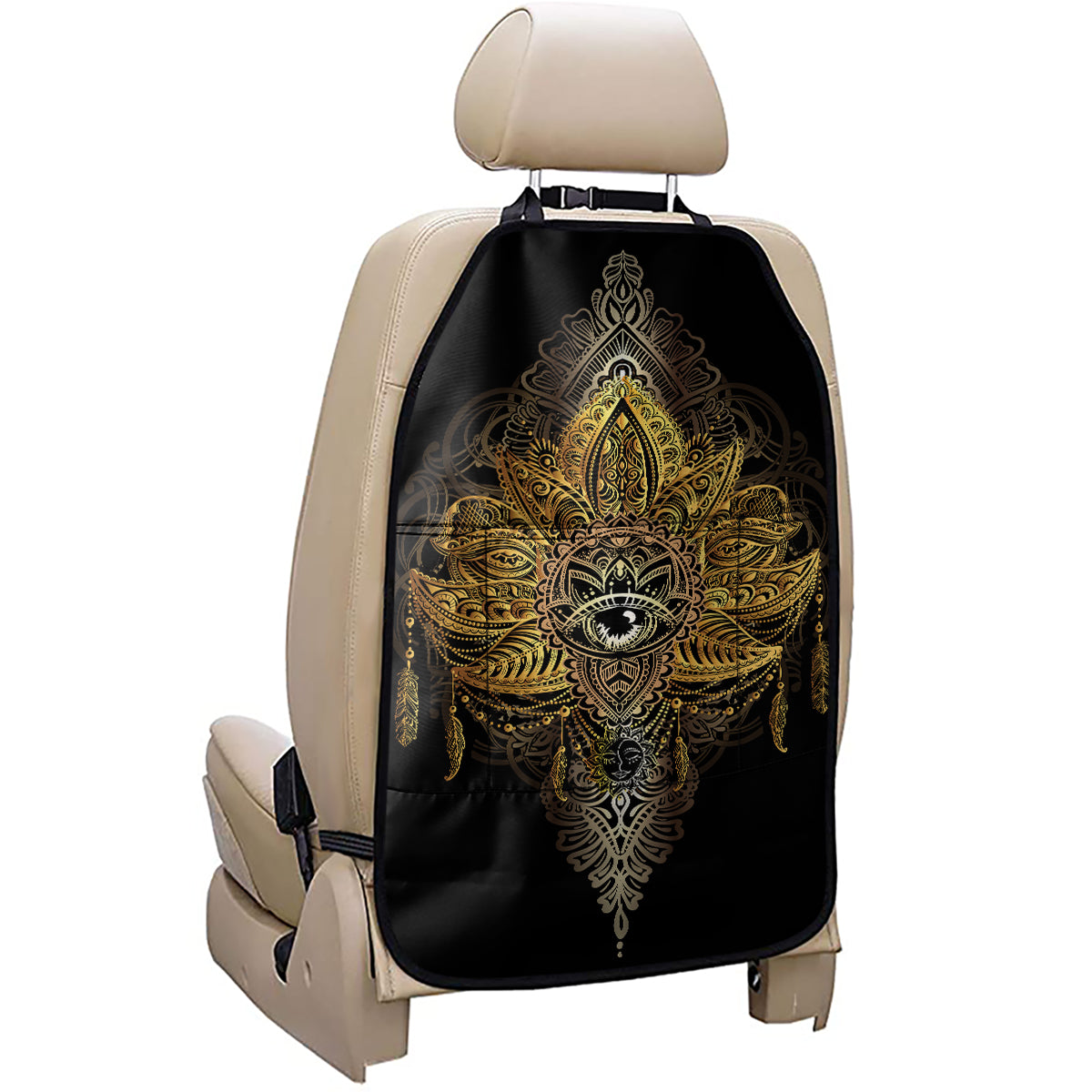 Golden Spiritual Lotus Print Car Seat Organizers