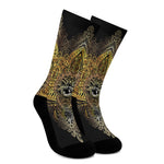 Golden Spiritual Lotus Print Crew Socks