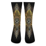 Golden Spiritual Lotus Print Crew Socks