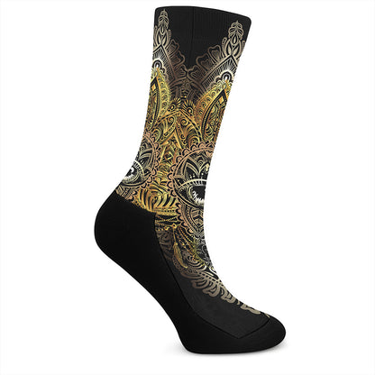 Golden Spiritual Lotus Print Crew Socks