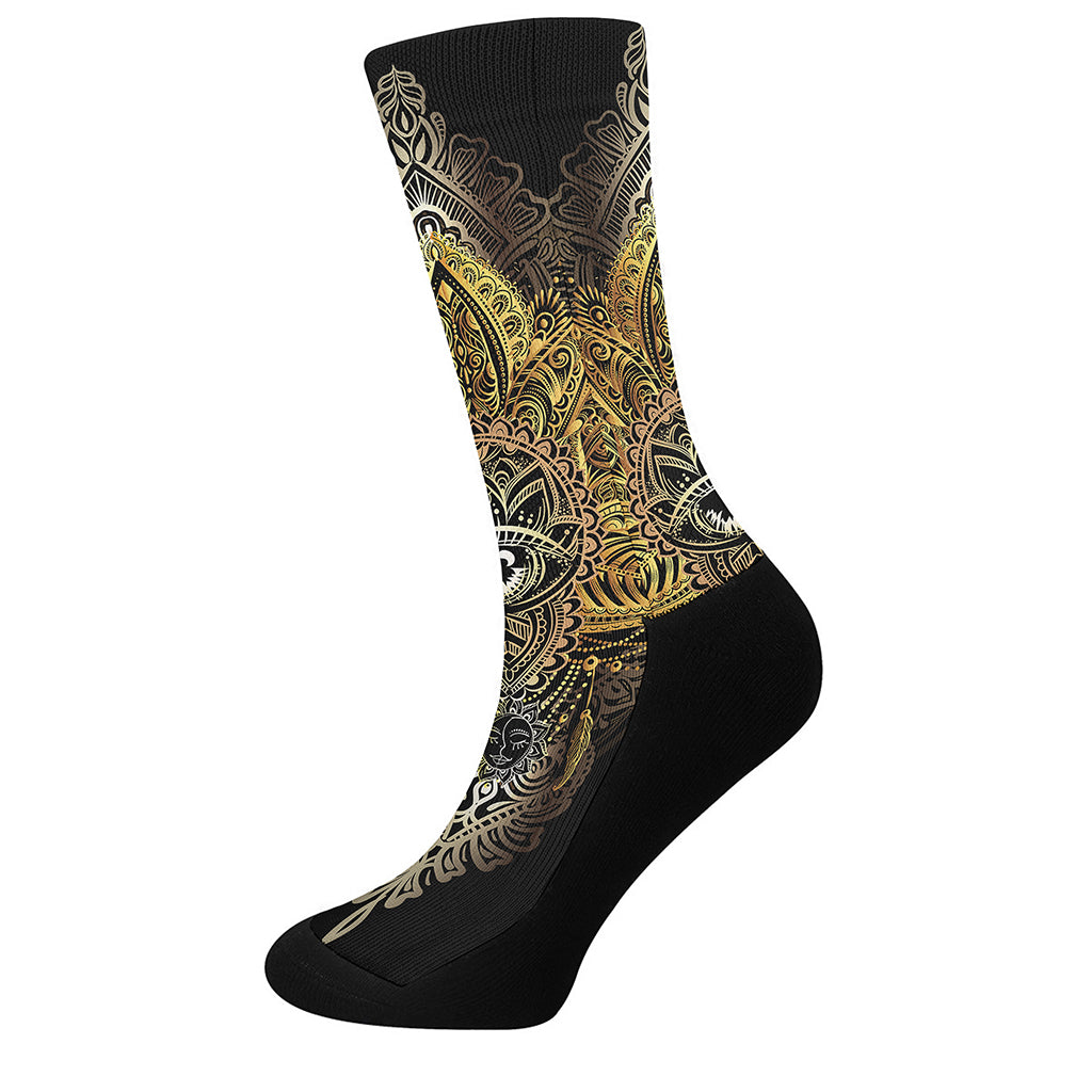 Golden Spiritual Lotus Print Crew Socks