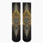 Golden Spiritual Lotus Print Crew Socks