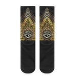 Golden Spiritual Lotus Print Crew Socks