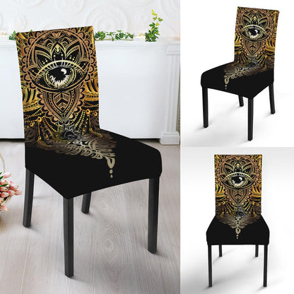 Golden Spiritual Lotus Print Dining Chair Slipcover