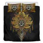 Golden Spiritual Lotus Print Duvet Cover Bedding Set