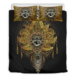 Golden Spiritual Lotus Print Duvet Cover Bedding Set