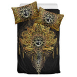 Golden Spiritual Lotus Print Duvet Cover Bedding Set