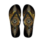 Golden Spiritual Lotus Print Flip Flops