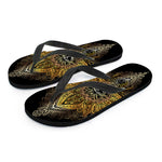 Golden Spiritual Lotus Print Flip Flops