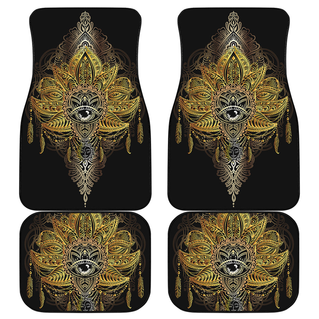 Golden Spiritual Lotus Print Front and Back Car Floor Mats