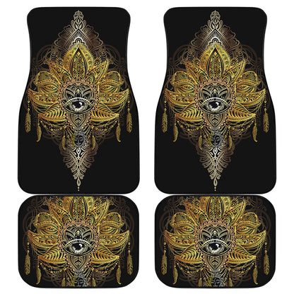 Golden Spiritual Lotus Print Front and Back Car Floor Mats