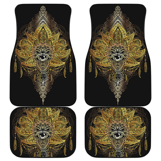 Golden Spiritual Lotus Print Front and Back Car Floor Mats