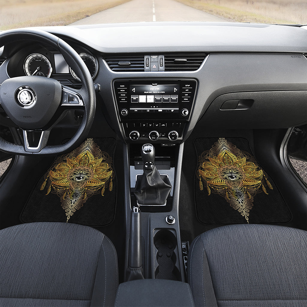 Golden Spiritual Lotus Print Front and Back Car Floor Mats
