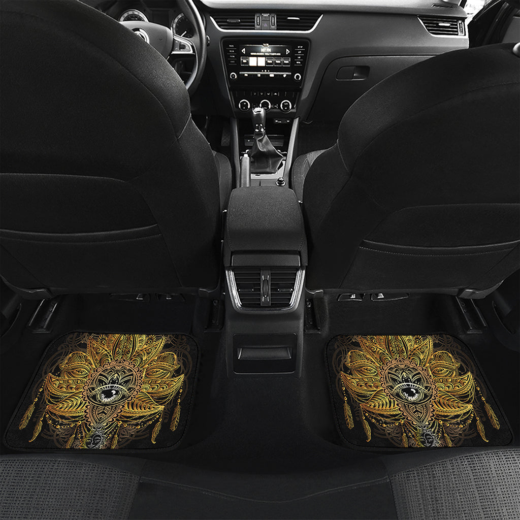 Golden Spiritual Lotus Print Front and Back Car Floor Mats