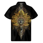 Golden Spiritual Lotus Print Men's Short Sleeve Shirt