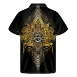 Golden Spiritual Lotus Print Men's Short Sleeve Shirt