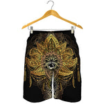Golden Spiritual Lotus Print Men's Shorts