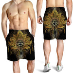 Golden Spiritual Lotus Print Men's Shorts