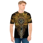 Golden Spiritual Lotus Print Men's T-Shirt