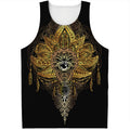 Golden Spiritual Lotus Print Men's Tank Top