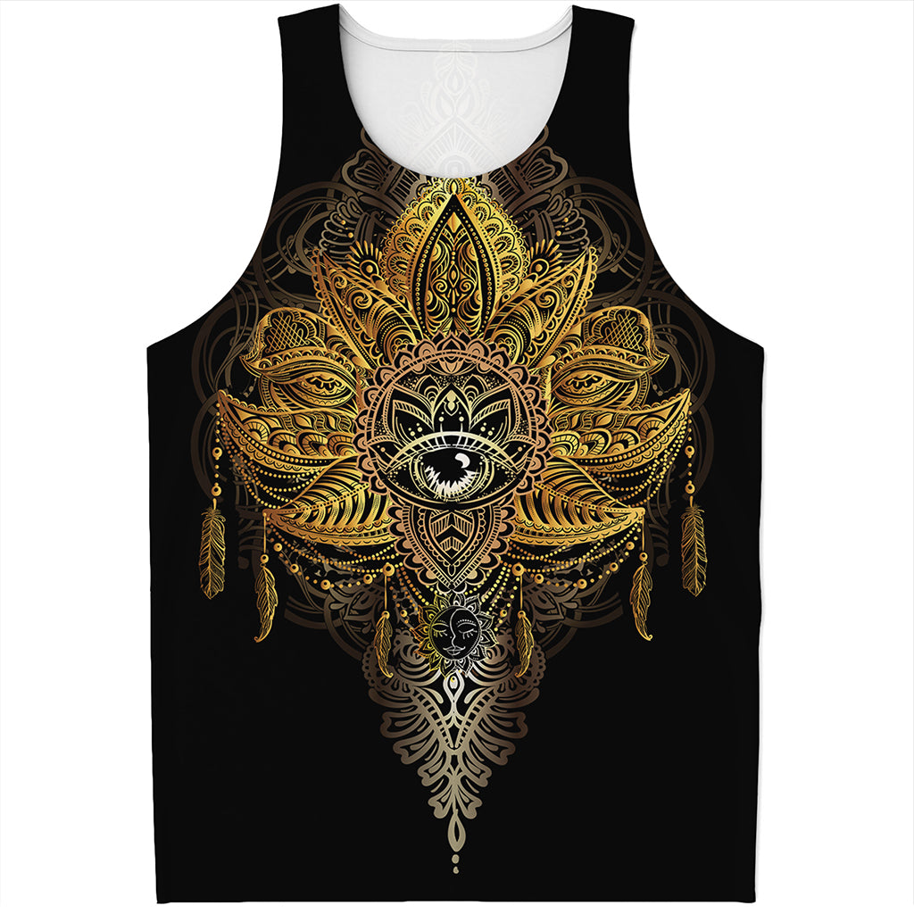 Golden Spiritual Lotus Print Men's Tank Top