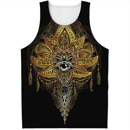 Golden Spiritual Lotus Print Men's Tank Top