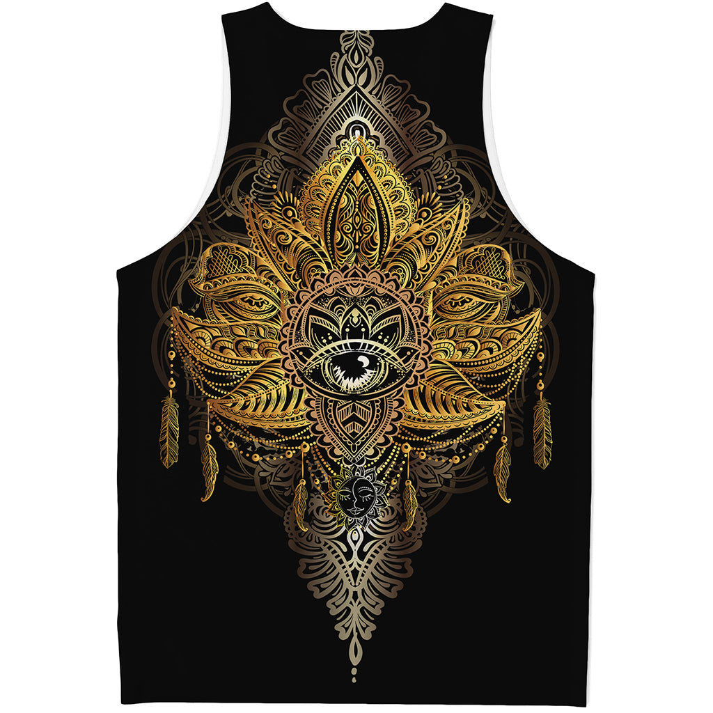 Golden Spiritual Lotus Print Men's Tank Top