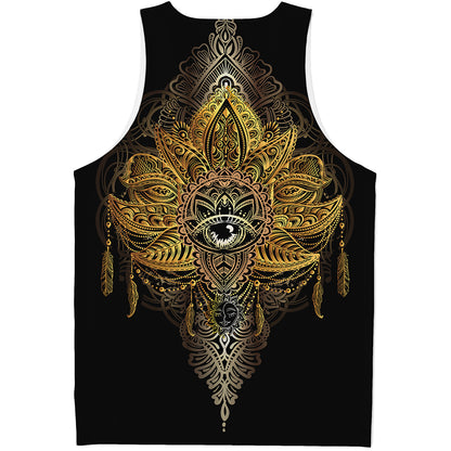 Golden Spiritual Lotus Print Men's Tank Top