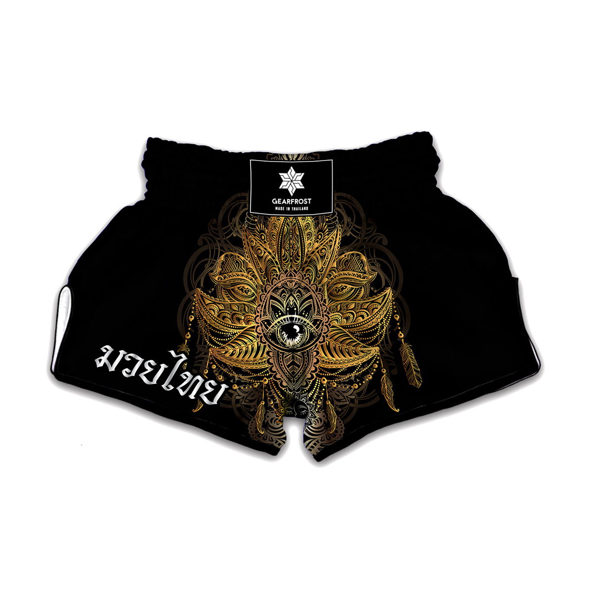 Golden Spiritual Lotus Print Muay Thai Boxing Shorts