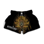 Golden Spiritual Lotus Print Muay Thai Boxing Shorts