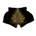 Golden Spiritual Lotus Print Muay Thai Boxing Shorts
