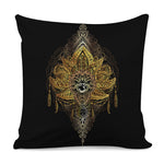 Golden Spiritual Lotus Print Pillow Cover