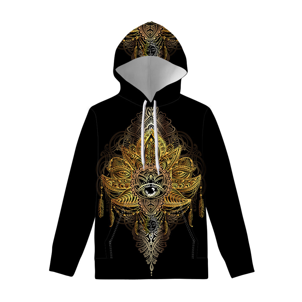 Golden Spiritual Lotus Print Pullover Hoodie