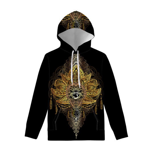 Golden Spiritual Lotus Print Pullover Hoodie