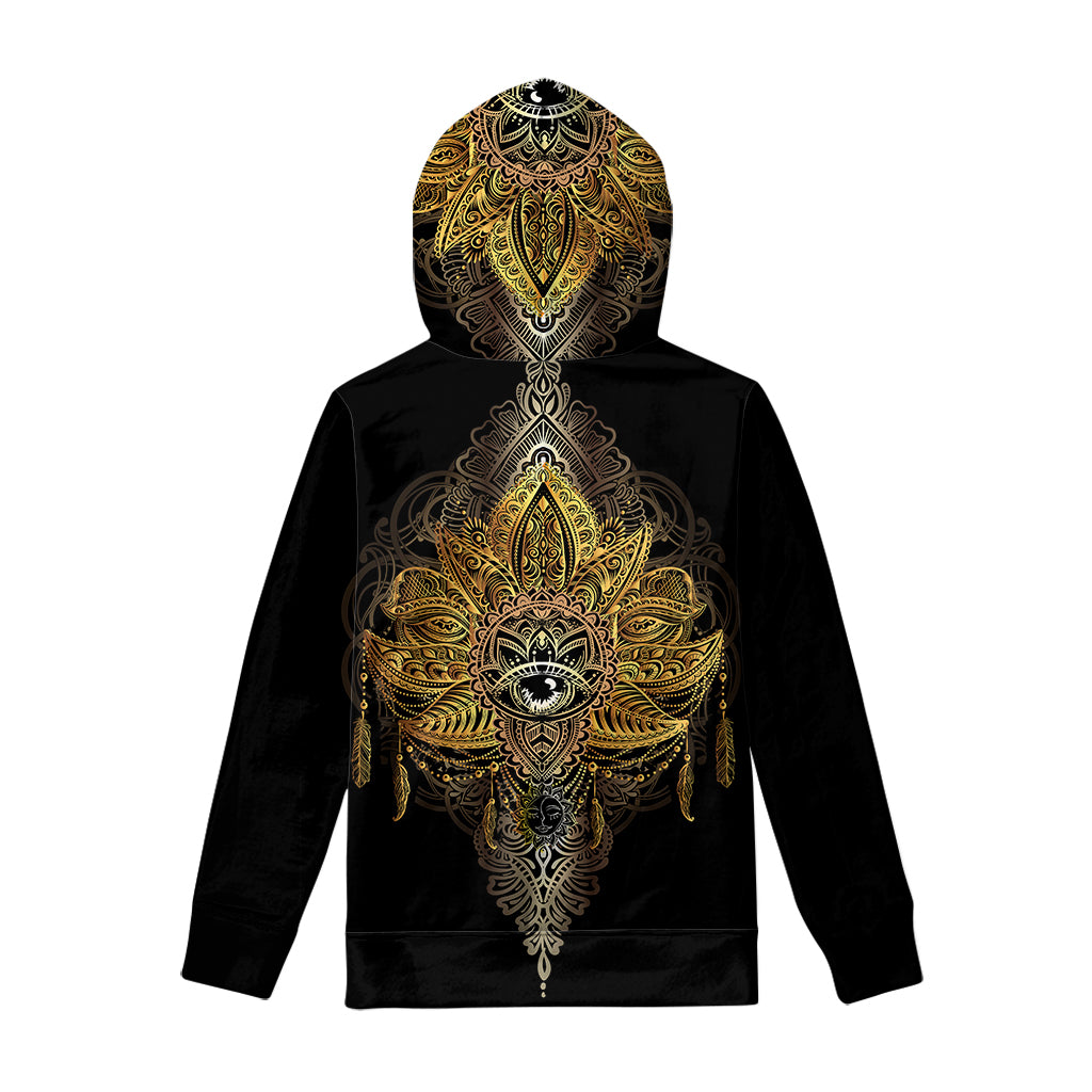 Golden Spiritual Lotus Print Pullover Hoodie