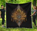 Golden Spiritual Lotus Print Quilt