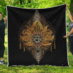Golden Spiritual Lotus Print Quilt