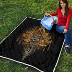 Golden Spiritual Lotus Print Quilt